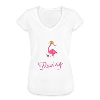 Crazy Flamingo Lady T-Shirt für Frauen - Frauen Vintage T-Shirt - Weiß - Vorne