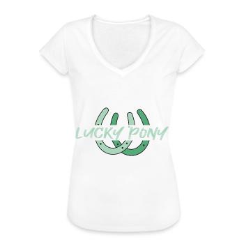 Poney chanceux - T-shirt vintage Femme - blanc - Devant - Danielle (179cm)