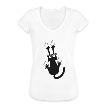 Black cat kitten cat fan - Women's Vintage T-Shirt - white - Front - Danielle (179cm)