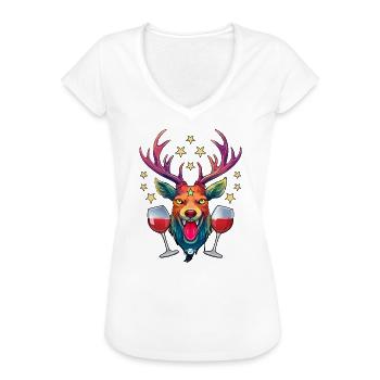 10 Hirsch zwei Gläser Wein Rotwein Trinker Prost - Frauen Vintage T-Shirt - Weiß - Vorne