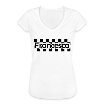 Damier Texte Prénom Femme Nom Francesca - T-shirt vintage Femme - blanc - Devant - Danielle (179cm)