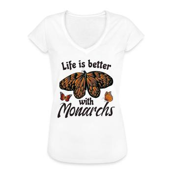 Idée cadeau Papillon Monarque - T-shirt vintage Femme - blanc - Devant - Danielle (179cm)