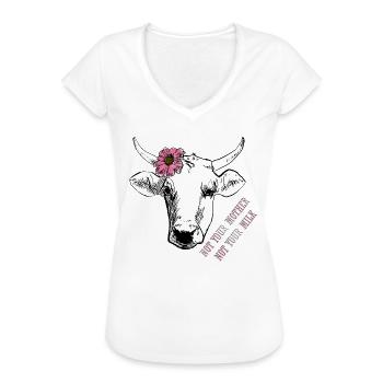 Pas ta mère, pas ton lait de vache lait vegan - T-shirt vintage Femme - blanc - Devant - Danielle (179cm)