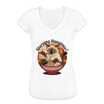 Siamkatze Mit Ramen Schüssel Slurping Hapatnes - Frauen Vintage T-Shirt - Weiß - Vorne