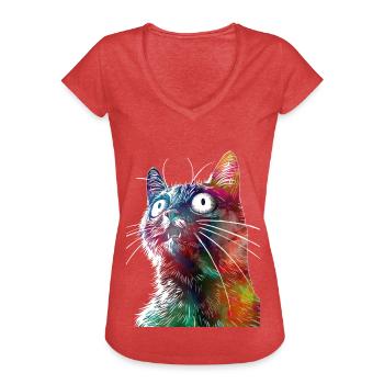 Lustige Katze2 - Frauen Vintage T-Shirt - Rot meliert - Vorne - Danielle (179cm)
