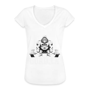 Gorilla Power Fitness Hund Gorilla Gym - Frauen Vintage T-Shirt - Weiß - Vorne
