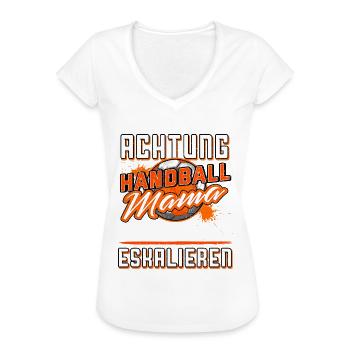 Achtung Handballmama Es könnte eskalieren Mama - Frauen Vintage T-Shirt - Weiß - Vorne