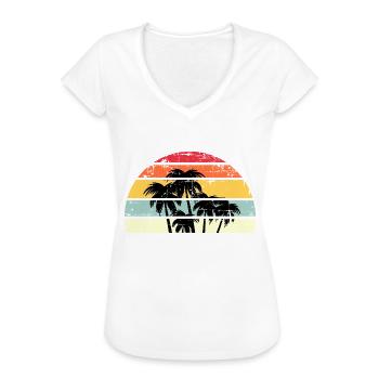 Palmen Retro Sonnenuntergang - Frauen Vintage T-Shirt - Weiß - Vorne