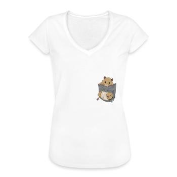 Hamster in Brusttasche - Frauen Vintage T-Shirt - Weiß - Vorne