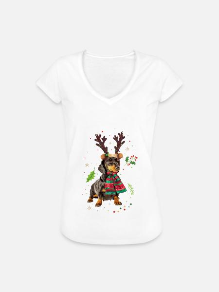 Dackel Weihnachten - Frauen Vintage T-Shirt - Weiß