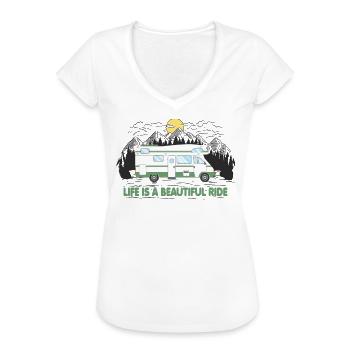 Camping-car / Camping-car / Womo Holiday - T-shirt vintage Femme - blanc - Devant - Danielle (179cm)