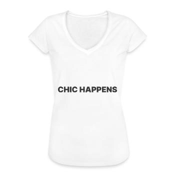 CHIC HAPPENS - Frauen Vintage T-Shirt - Weiß - Vorne - Danielle (179cm)