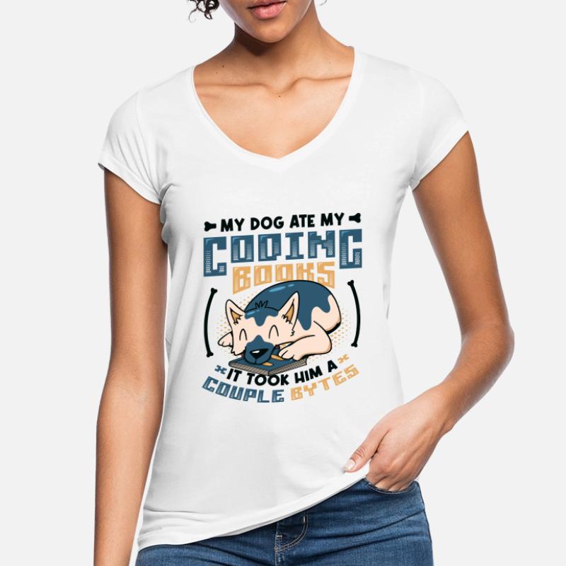 Dog Bytes Code Programmation de blagues informatiques T-shirt vintage Femme