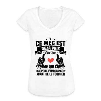 Mec deja pris cadeau homme amour femme - T-shirt vintage Femme - blanc - Devant - Danielle (179cm)