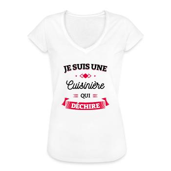 CUISINIÈRE QUI DÉCHIRE - T-shirt vintage Femme - blanc - Devant - Danielle (179cm)