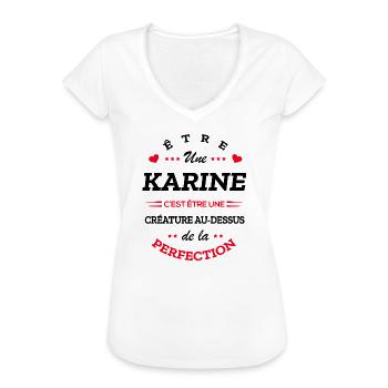 KARINE PARFAITE - NOM KARINE - T-shirt vintage Femme - blanc - Devant - Danielle (179cm)