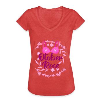 Octobre Rose | Lutte contre le cancer du sein - T-shirt vintage Femme - rouge chiné - Devant - Danielle (179cm)