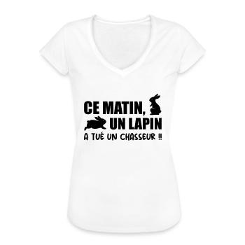 Chasse - Chasseur - Anti-chasse - T-shirt vintage Femme - blanc - Devant - Danielle (179cm)