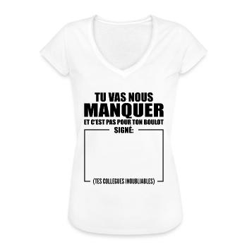Départ Collègue De Travail Personnalisé Signé - T-shirt vintage Femme - blanc - Devant - Danielle (179cm)