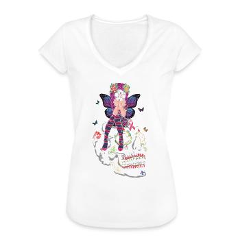 Fairy Floral Halloween Muertos Day Of Dead Sugar - Frauen Vintage T-Shirt - Weiß - Vorne