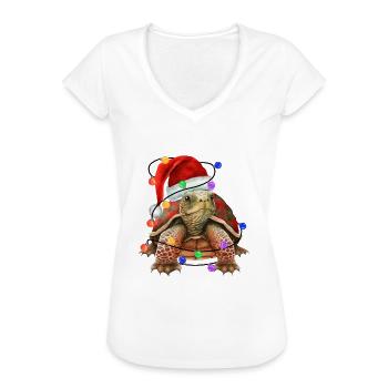 Schildkröte mit Weihnachtmütze und Lichter - Frauen Vintage T-Shirt - Weiß - Vorne
