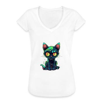 Halloween Zombie Katze - Niedliche gruselige Katze - Frauen Vintage T-Shirt - Weiß - Vorne