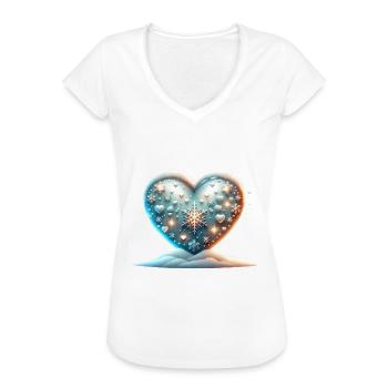 Herz Weihnachten Schneeflocke Glitzer Winter - Frauen Vintage T-Shirt - Weiß - Vorne