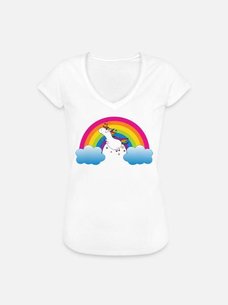 Regenbogen mit Einhorn - Frauen Vintage T-Shirt - Weiß