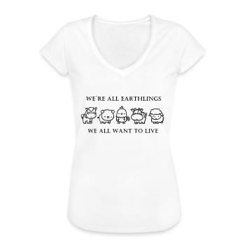 we are all earthlings we all want to live Vegan - Frauen Vintage T-Shirt - Weiß - Vorne - Danielle (179cm)