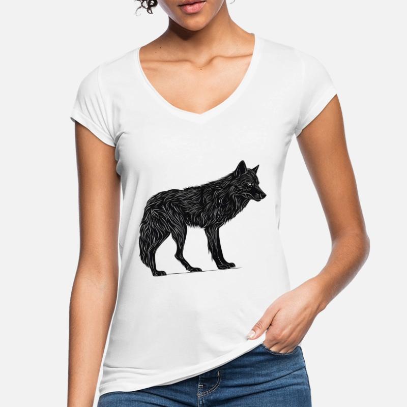 Wilder Wolf - Schwarzer Wolf T-Shirt oder Pullover Frauen Vintage T-Shirt