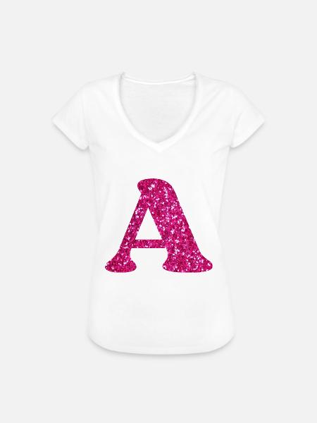 Buchstabe A Rosa Glitzer - Frauen Vintage T-Shirt - Weiß