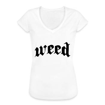 WEED LOGO MARY JANE CANNABIS - T-shirt vintage Femme - blanc - Devant - Danielle (179cm)