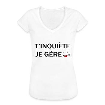 T'inquiète je gère - T-shirt vintage Femme - blanc - Devant - Danielle (179cm)