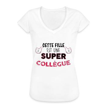 Collègue humour drôle. Citation super collègue - T-shirt vintage Femme - blanc - Devant - Danielle (179cm)