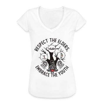 Respectez les aînés, accueillez les jeunes - T-shirt vintage Femme - blanc - Devant - Danielle (179cm)