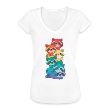 Regenbogen Flag Pride LGBTQ süßer Waschbär Stapel - Frauen Vintage T-Shirt - Weiß - Vorne