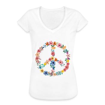 Hippie Symbol buntes Friedenssymbol mit Blumen - Frauen Vintage T-Shirt - Weiß - Vorne