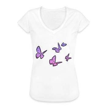 papillons roses symbole violet papillon - T-shirt vintage Femme - blanc - Devant - Danielle (179cm)