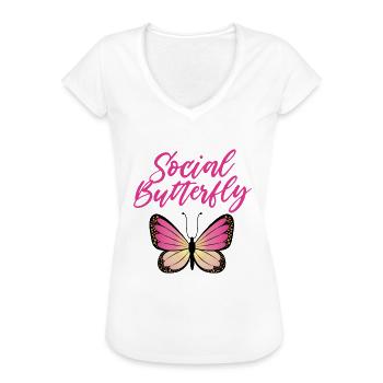 Sozialer Schmetterling - Frauen Vintage T-Shirt - Weiß - Vorne - Danielle (179cm)