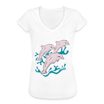 Drei Delphine - Frauen Vintage T-Shirt - Weiß - Vorne