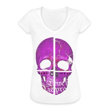 LILA TOTENKOPF - LIVE FREE DIE PROUD (Skull) - Frauen Vintage T-Shirt - Weiß - Vorne