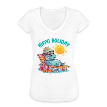 Hippo Holiday - Cooles Nilpferd auf Sonnenliege - Frauen Vintage T-Shirt - Weiß - Vorne - Danielle (179cm)