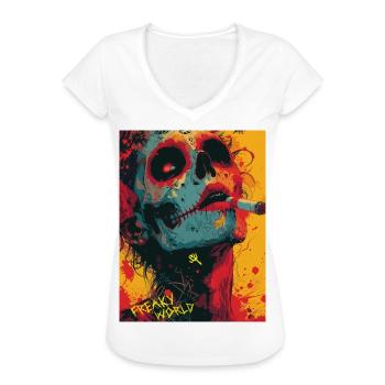Smoking Skull, Totenkopf mit Zigarette - Frauen Vintage T-Shirt - Weiß - Vorne