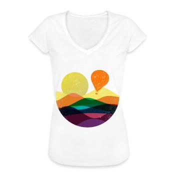 Dessin abstrait de voyage en montgolfière vintage - T-shirt vintage Femme - blanc - Devant - Danielle (179cm)