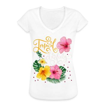 Tropische Blüten, Tropical-Darling, Kalligrafie - Frauen Vintage T-Shirt - Weiß - Vorne