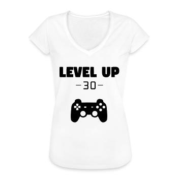 Niveau supérieur! 30 ans - T-shirt vintage Femme - blanc - Devant - Danielle (179cm)