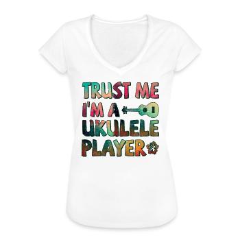 Trust me I’m a Ukulele player - Frauen Vintage T-Shirt - Weiß - Vorne - Danielle (179cm)