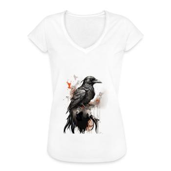 Mystischer schwarzer Rabe Krähe Illustration - Frauen Vintage T-Shirt - Weiß - Vorne - Danielle (179cm)