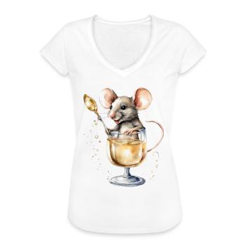 Süße Maus im Sektglas / Proseccoglas mit Löffel - Frauen Vintage T-Shirt - Weiß - Vorne
