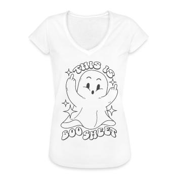 This Is Boo Sheet Geist Lustige Sprüche Halloween - Frauen Vintage T-Shirt - Weiß - Vorne - Danielle (179cm)